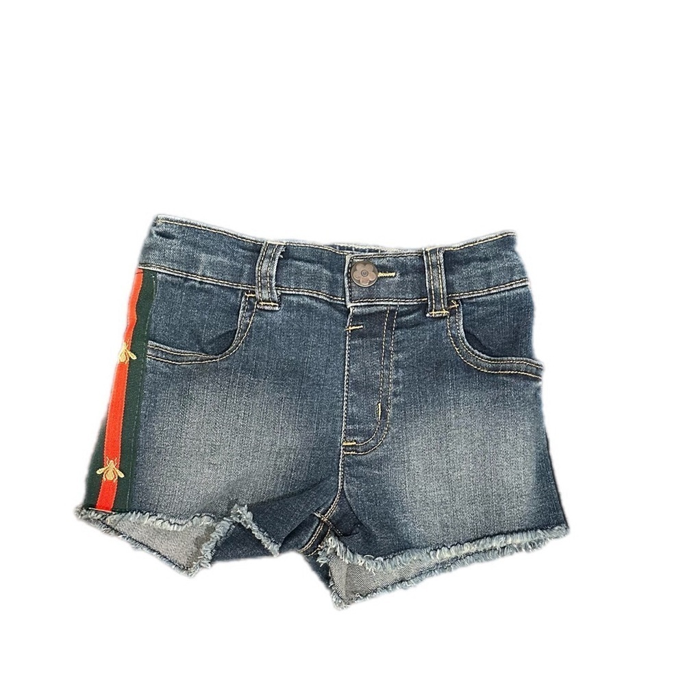Toddler Denim Shorts W/ Green/Red Bee Side Ribbon - Picture 6 of 12